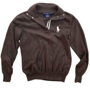 Ralph Lauren Golf Brown Half Zip Polo Pullover Contrast Stripe Logo Size M